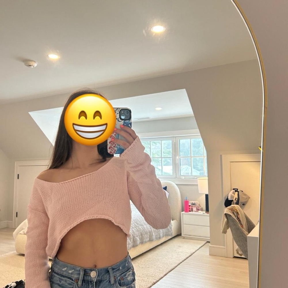 Pink Off-Shoulder Crop Sweater